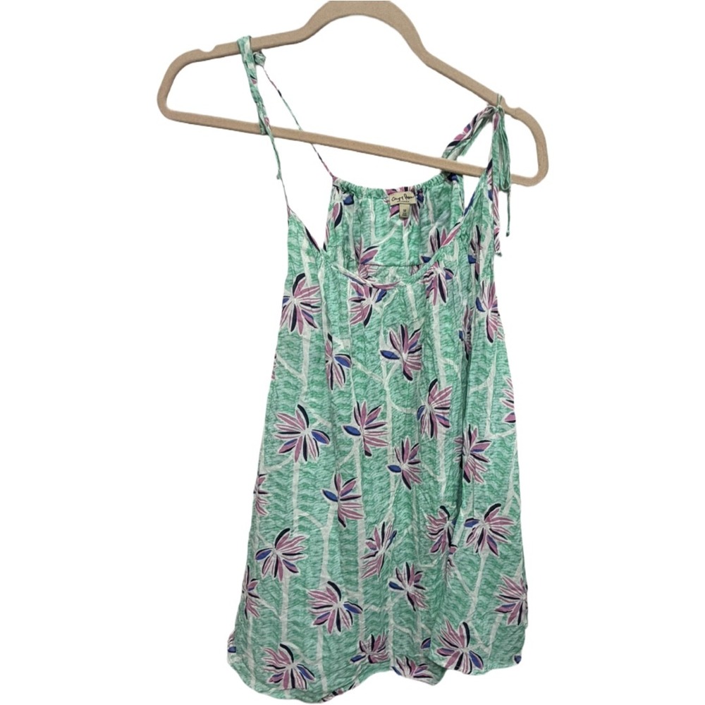 Chips & Pepper California Medium Green Floral Tie Strap Babydoll Tank Top